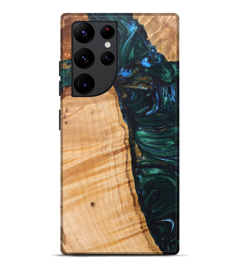 Galaxy S22 Ultra Wood+Resin Live Edge Phone Case - Yurem (Dark Green, 615809)
