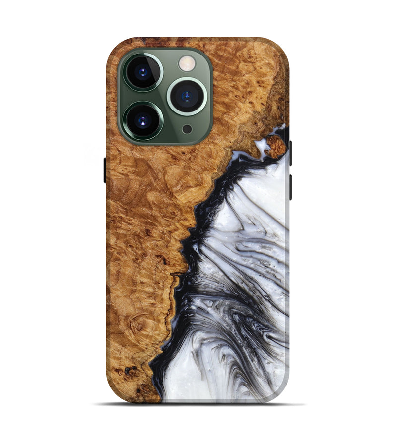 iPhone 13 Pro Wood+Resin Live Edge Phone Case - Aleena (Black & White, 626872)