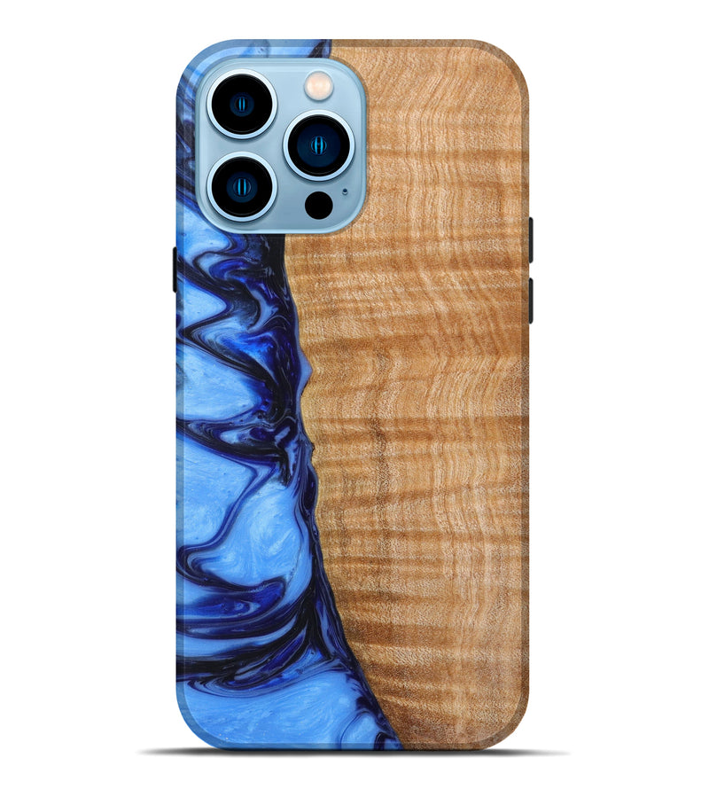 iPhone 14 Pro Max Wood+Resin Live Edge Phone Case - Evan (Light Blue, 613358)