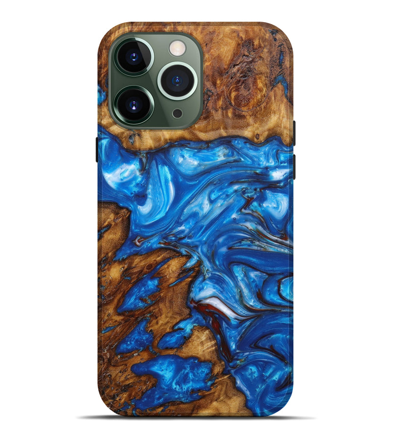 iPhone 13 Pro Max Wood+Resin Live Edge Phone Case - Sandra (Blue, 630243)