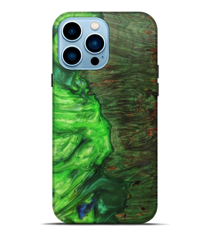 iPhone 14 Pro Max Wood+Resin Live Edge Phone Case - Lydia (Dark Green, 615810)