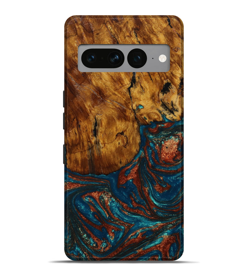 Pixel 7 Pro Wood+Resin Live Edge Phone Case - David (Teal & Gold, 647621)