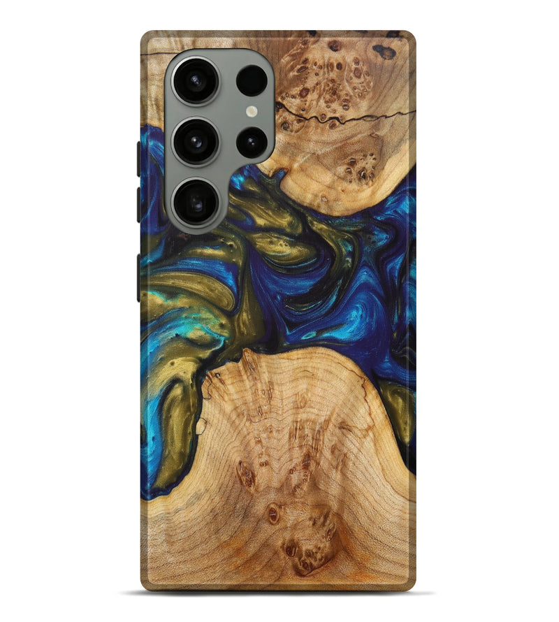 Galaxy S23 Ultra Wood+Resin Live Edge Phone Case - Kaiser (Teal & Gold, 629005)