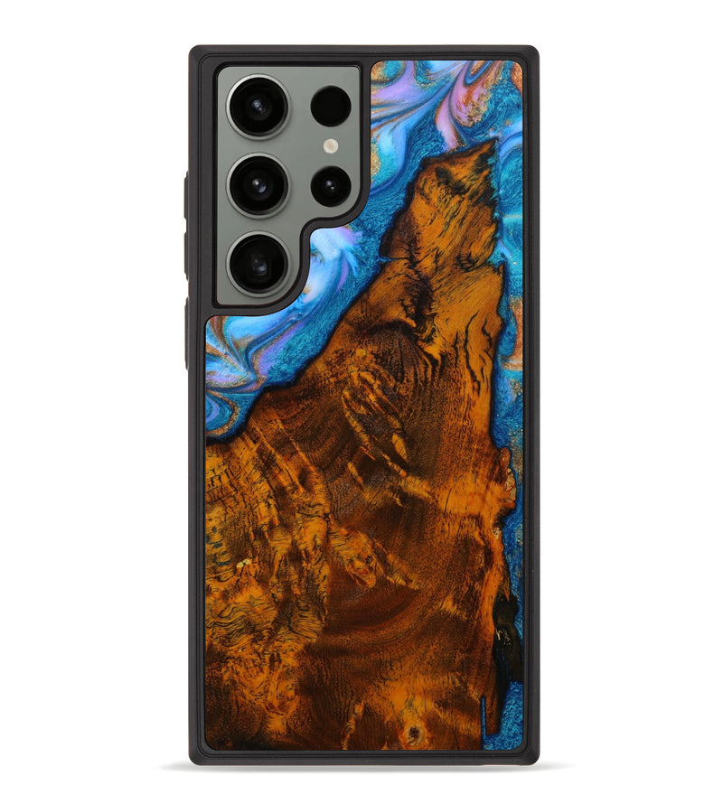 Galaxy S23 Ultra Wood+Resin Phone Case - Chasity (Teal & Gold, 647203)