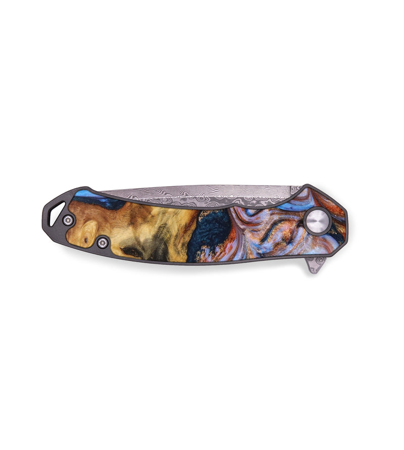 EDC Wood+Resin Pocket Knife - Clinton (Teal & Gold, 642656)