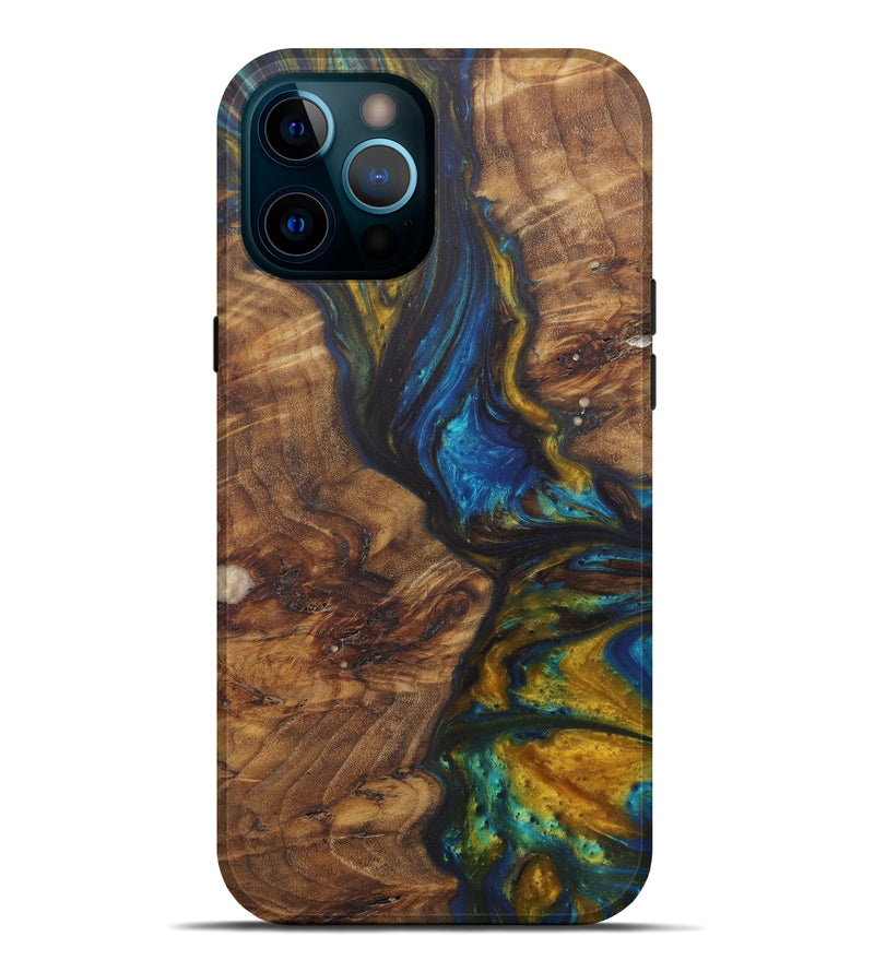 iPhone 12 Pro Max Wood+Resin Live Edge Phone Case - Aristides (Teal & Gold, 581689)