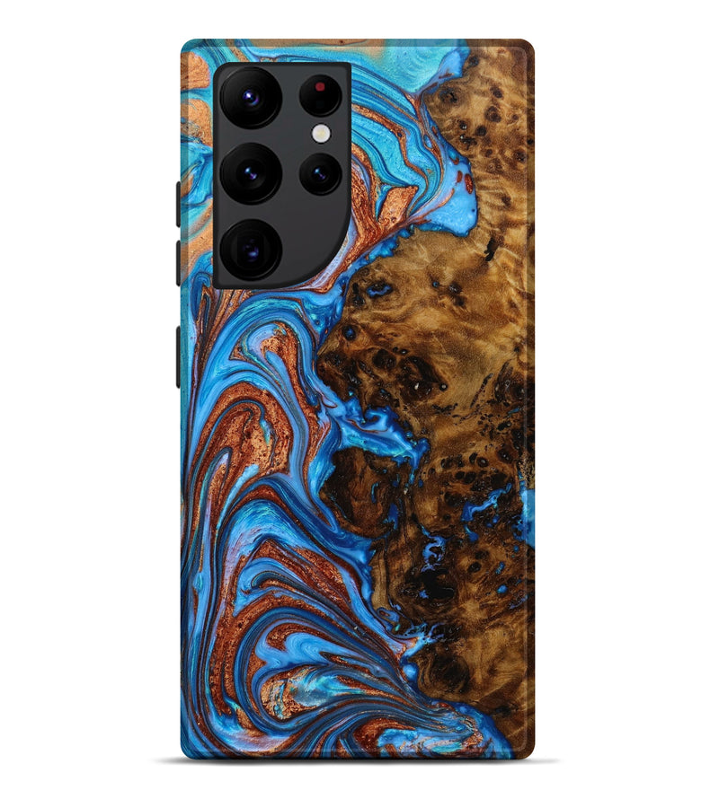 Galaxy S22 Ultra Wood+Resin Live Edge Phone Case - Ross (Teal & Gold, 643461)