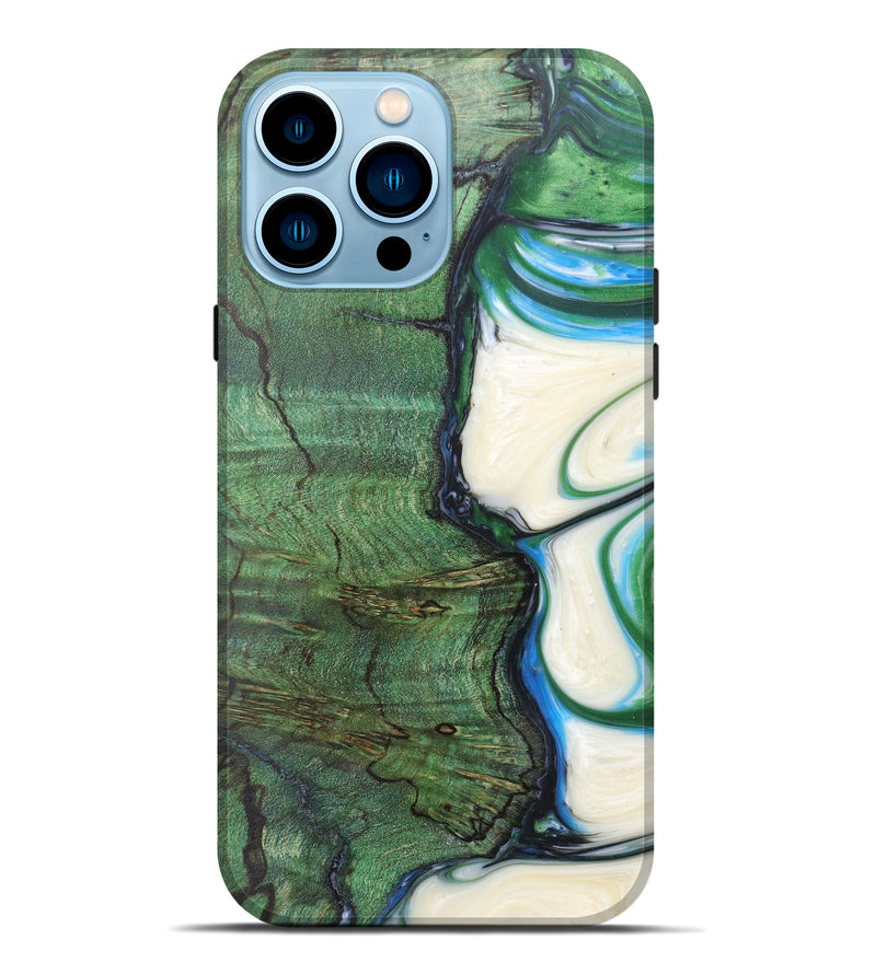 iPhone 14 Pro Max Wood+Resin Live Edge Phone Case - Hali (Green, 623558)