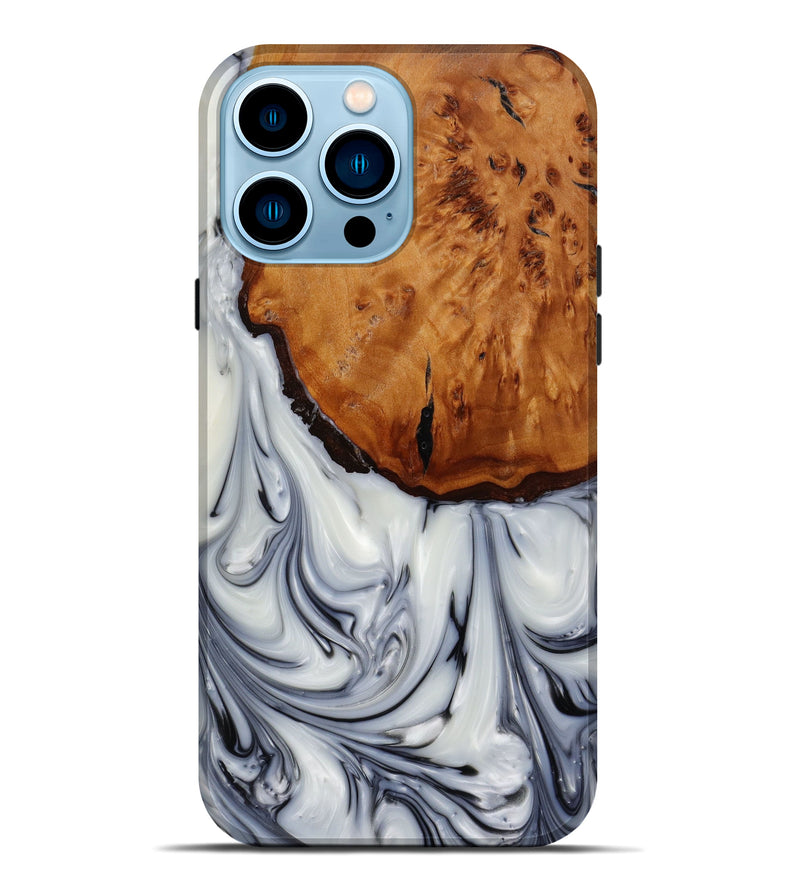 iPhone 14 Pro Max Wood+Resin Live Edge Phone Case - Elaina (Black & White, 644466)