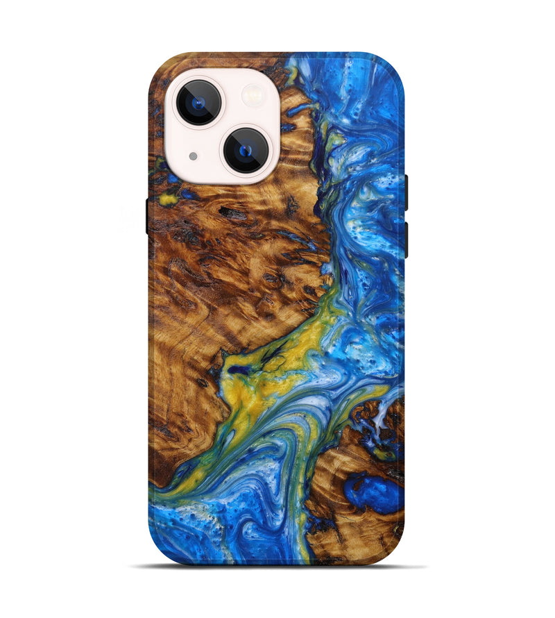 iPhone 14 Wood+Resin Live Edge Phone Case - Celinda (Light Blue, 596350)