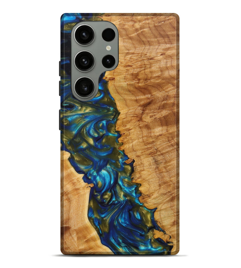 Galaxy S23 Ultra Wood+Resin Live Edge Phone Case - June (Teal & Gold, 626649)