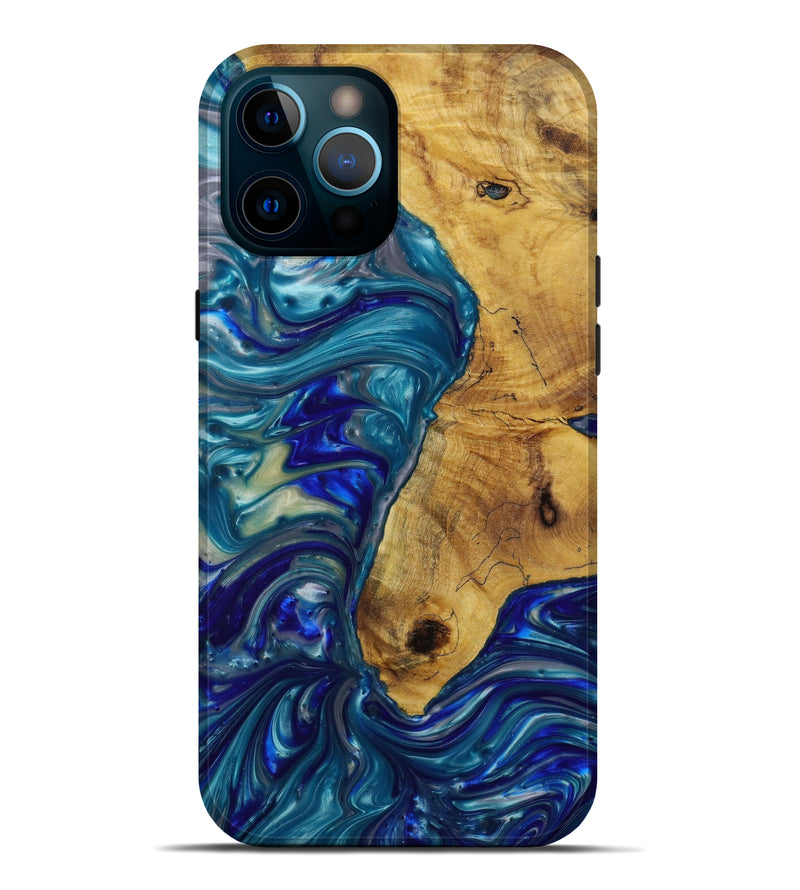 iPhone 12 Pro Max Wood+Resin Live Edge Phone Case - Anahi (Blue, 646713)
