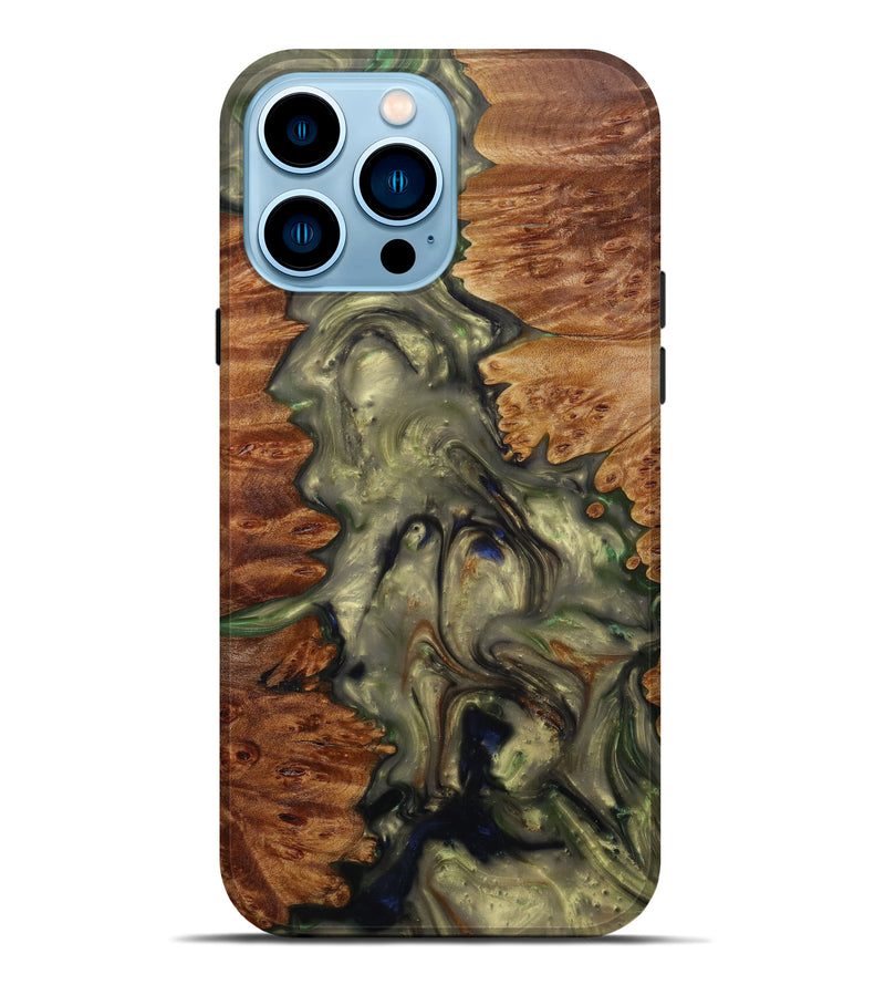 iPhone 14 Pro Max Wood+Resin Live Edge Phone Case - Lotty (Dark Green, 596611)
