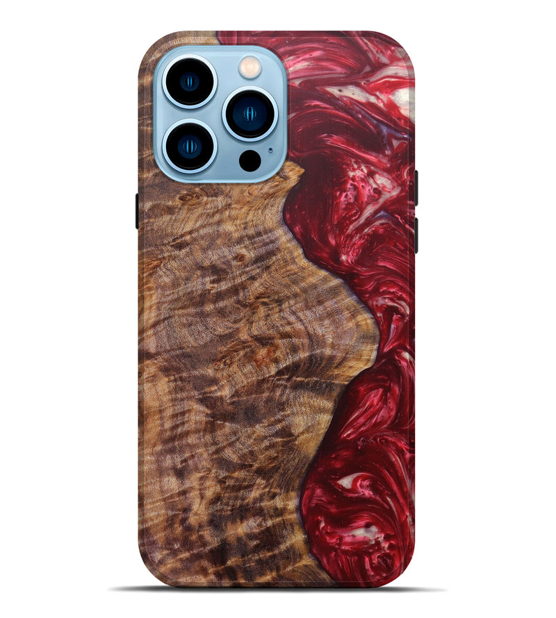 iPhone 14 Pro Max Wood+Resin Live Edge Phone Case - Pulak (Dark Red, 596344)