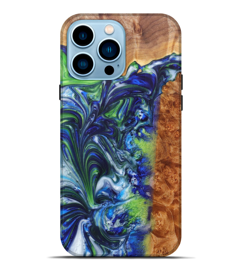 iPhone 14 Pro Max Wood+Resin Live Edge Phone Case - Hephzibah (Dark Blue, 606508)