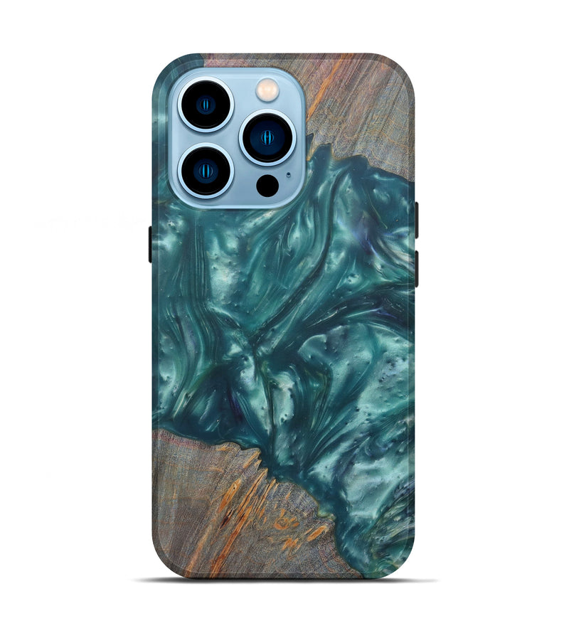 iPhone 14 Pro Wood+Resin Live Edge Phone Case - Letty (Dark Green, 588657)