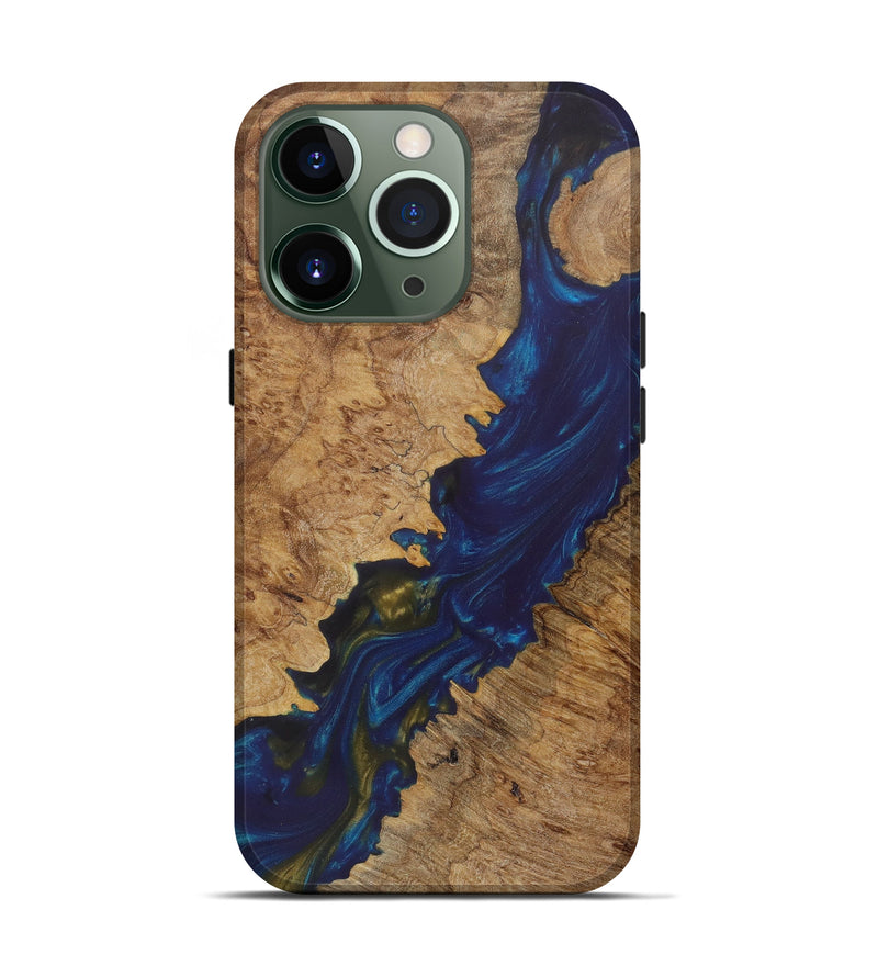 iPhone 13 Pro Wood+Resin Live Edge Phone Case - Janene (Teal & Gold, 619501)