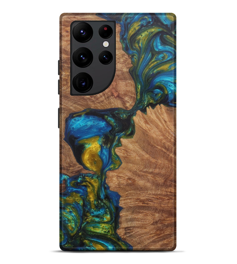 Galaxy S22 Ultra Wood+Resin Live Edge Phone Case - Shanon (Teal & Gold, 581733)