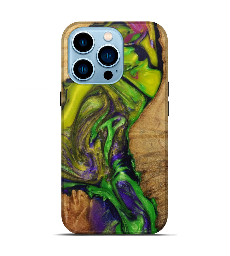 iPhone 14 Pro Wood+Resin Live Edge Phone Case - Illa (Dark Green, 585194)