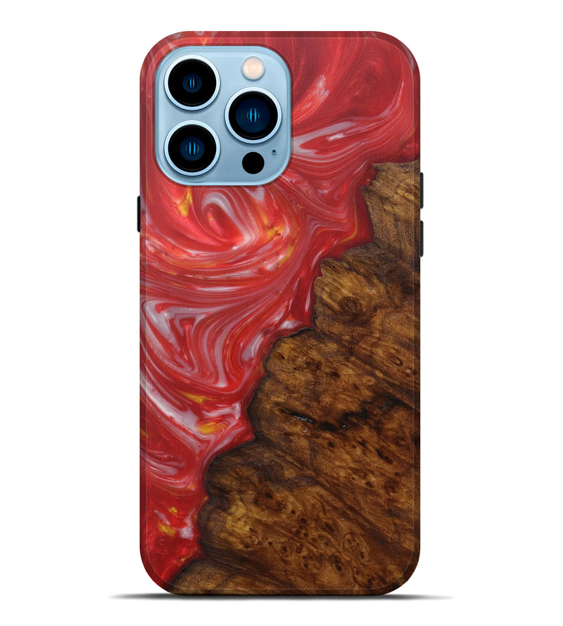 iPhone 14 Pro Max Wood+Resin Live Edge Phone Case - CrystalBay (Dark Red, 592323)