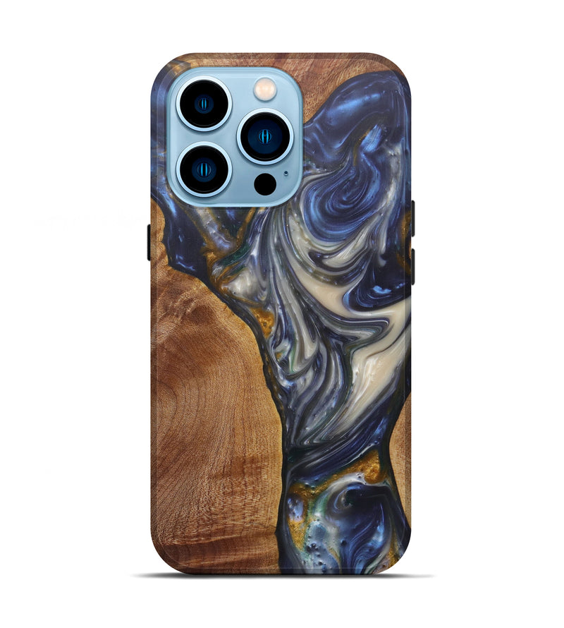 iPhone 14 Pro Wood+Resin Live Edge Phone Case - Alverta (Dark Blue, 598592)