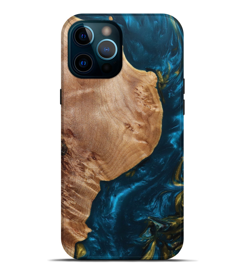 iPhone 12 Pro Max Wood+Resin Live Edge Phone Case - Nikki (Teal & Gold, 638151)
