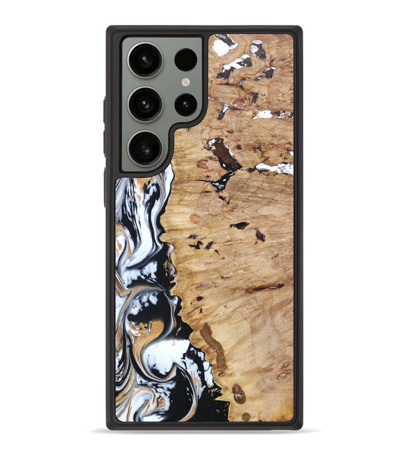 Galaxy S23 Ultra Wood+Resin Phone Case - Loriann (Black & White, 629503)
