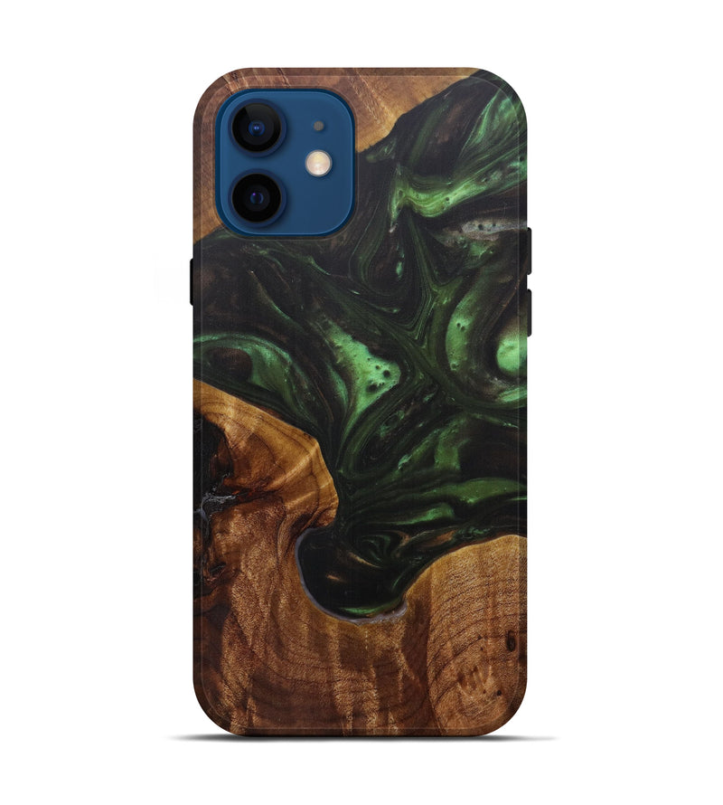 iPhone 12 Wood+Resin Live Edge Phone Case - Gilligan (Dark Green, 594188)