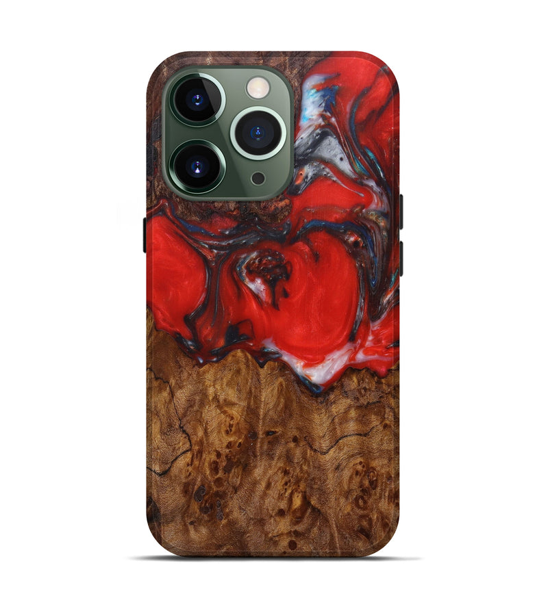 iPhone 13 Pro Wood+Resin Live Edge Phone Case - Raina (Dark Red, 600180)