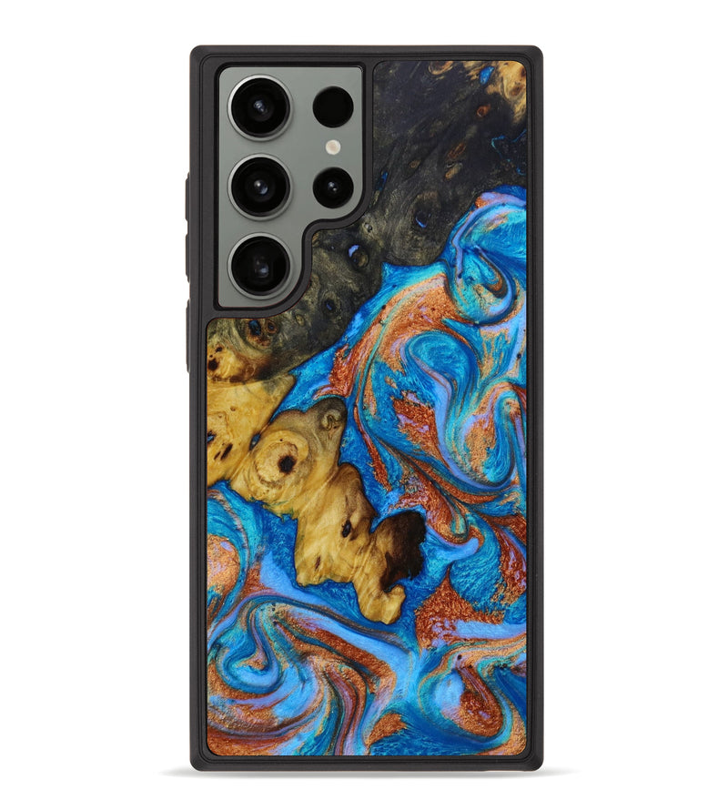 Galaxy S23 Ultra Wood+Resin Phone Case - Raymond (Teal & Gold, 644646)