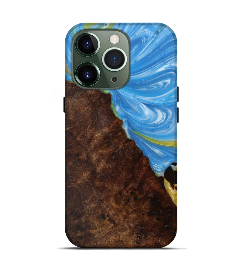 iPhone 13 Pro Wood+Resin Live Edge Phone Case - Hinda (Light Blue, 582799)