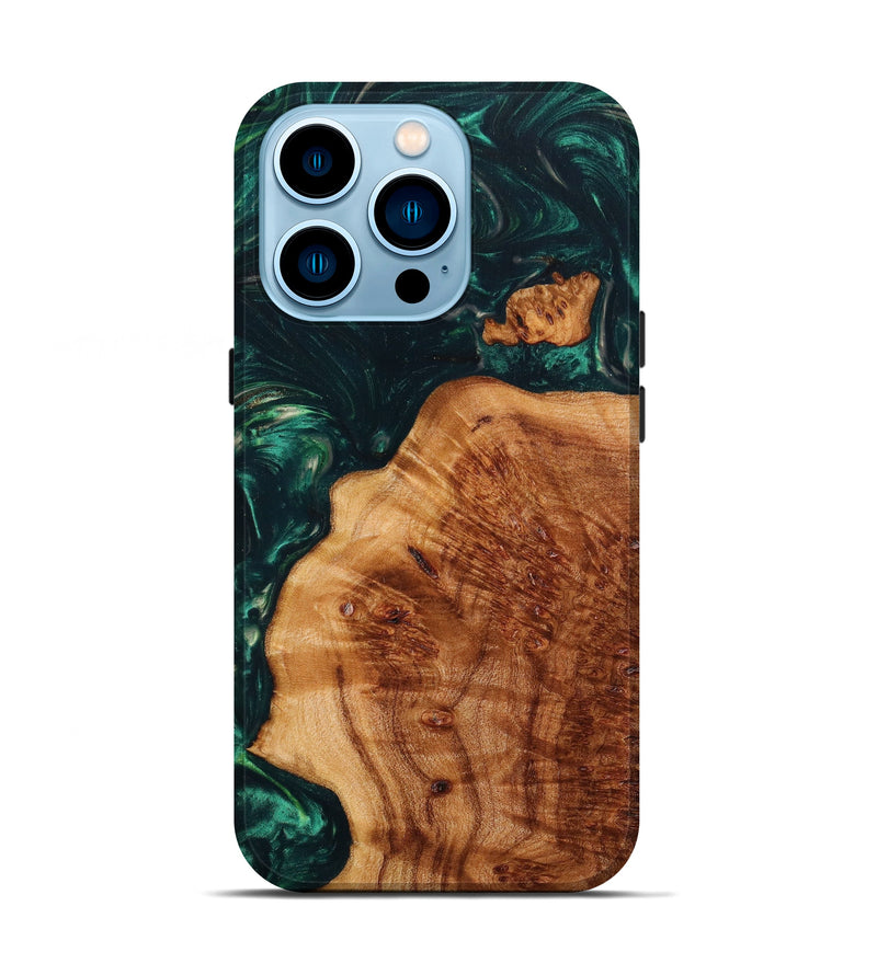 iPhone 14 Pro Wood+Resin Live Edge Phone Case - Bell (Green, 633214)