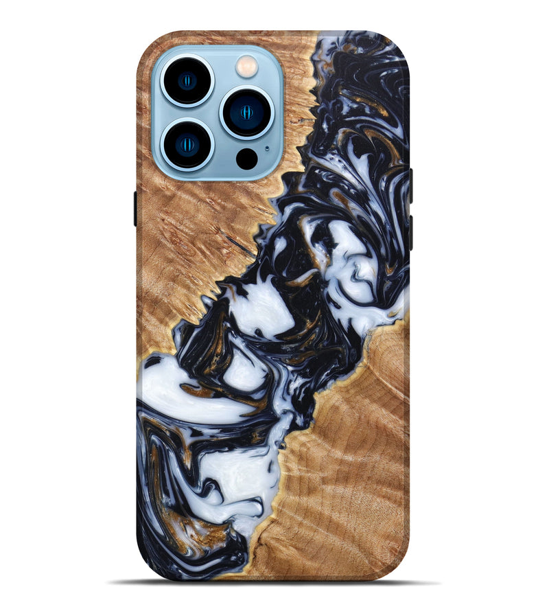 iPhone 14 Pro Max Wood+Resin Live Edge Phone Case - Valarie (Black & White, 628676)
