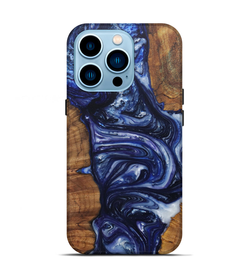 iPhone 14 Pro Wood+Resin Live Edge Phone Case - Melony (Dark Blue, 588016)