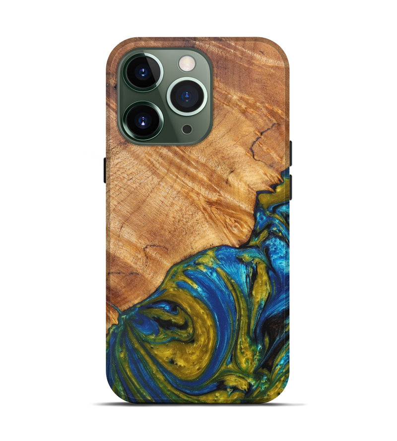 iPhone 13 Pro Wood+Resin Live Edge Phone Case - Honor (Teal & Gold, 606836)