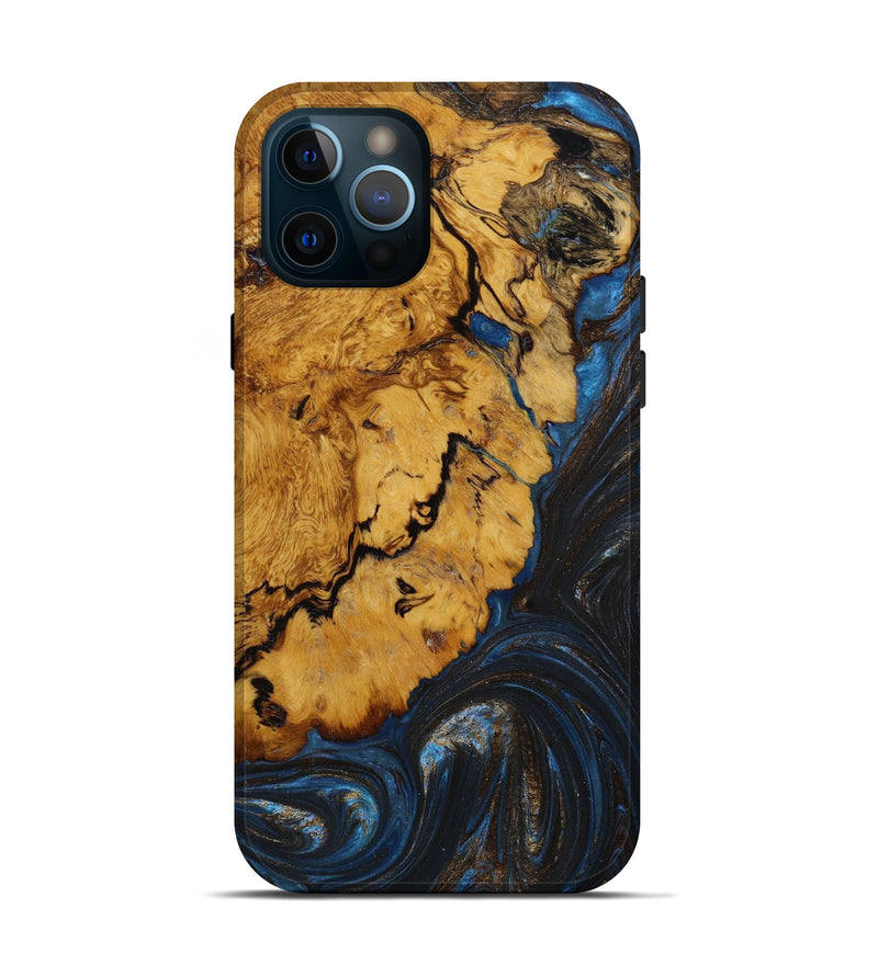 iPhone 12 Pro Wood+Resin Live Edge Phone Case - Eduardo (Teal & Gold, 646723)