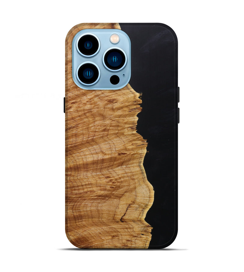 iPhone 14 Pro Wood+Resin Live Edge Phone Case - Nita (Pure Black, 613366)