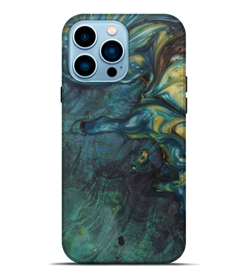 iPhone 14 Pro Max Wood+Resin Live Edge Phone Case - Warren (Green, 641754)