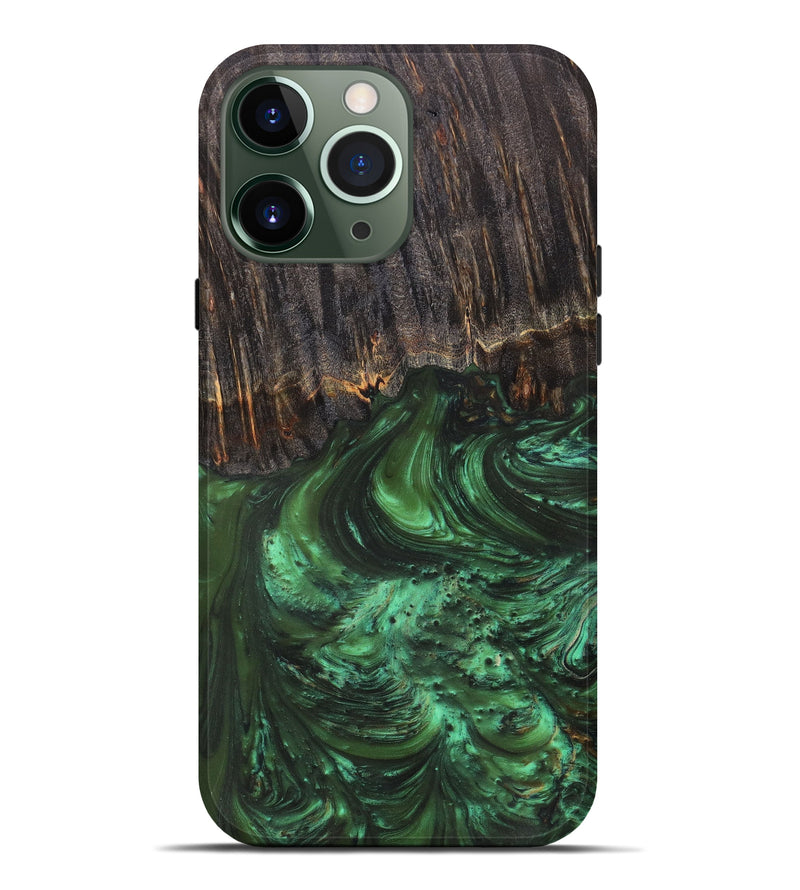 iPhone 13 Pro Max Wood+Resin Live Edge Phone Case - Gussy (Dark Green, 607127)