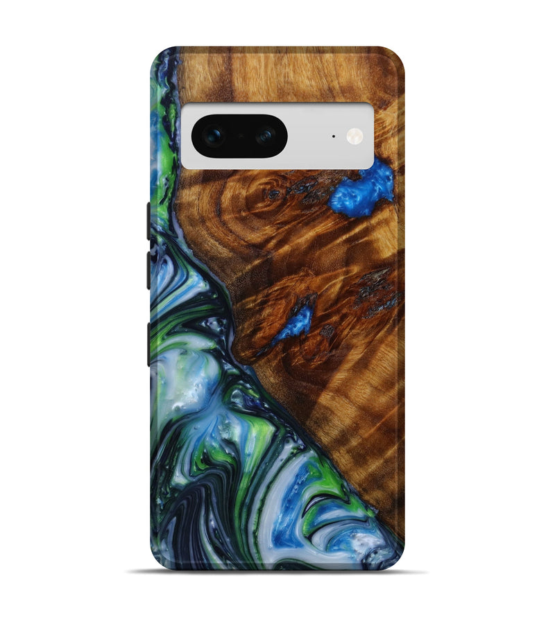 Pixel 7 Wood+Resin Live Edge Phone Case - Tina (Blue, 641973)