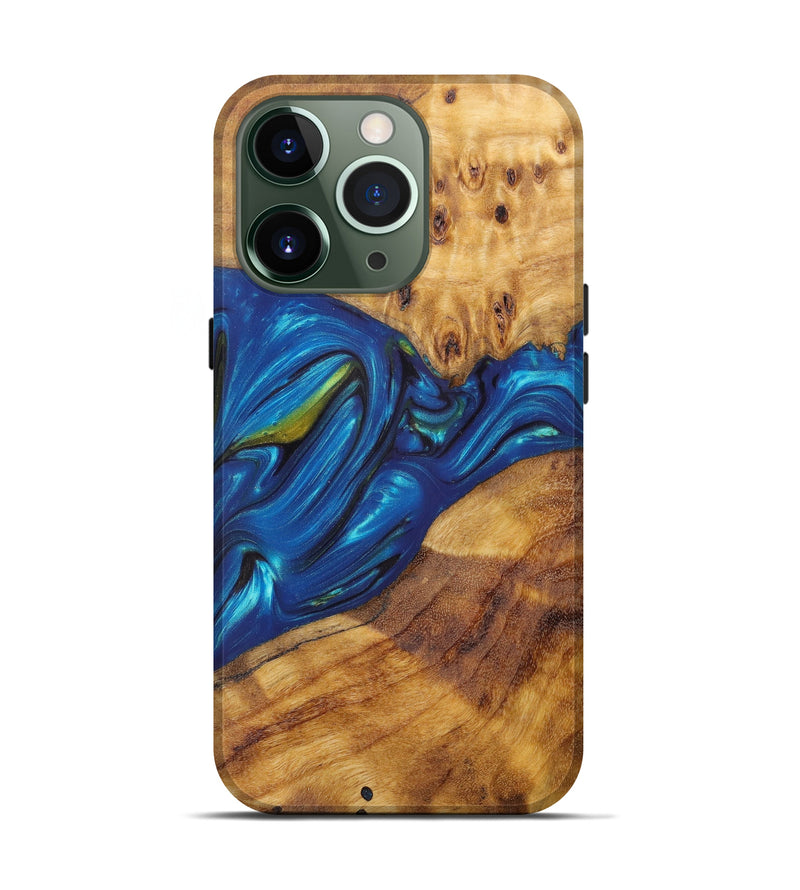 iPhone 13 Pro Wood+Resin Live Edge Phone Case - Lelah (Teal & Gold, 605502)