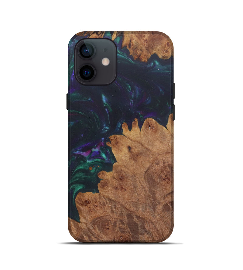 iPhone 12 mini Wood+Resin Live Edge Phone Case - Christiane (Dark Green, 577454)