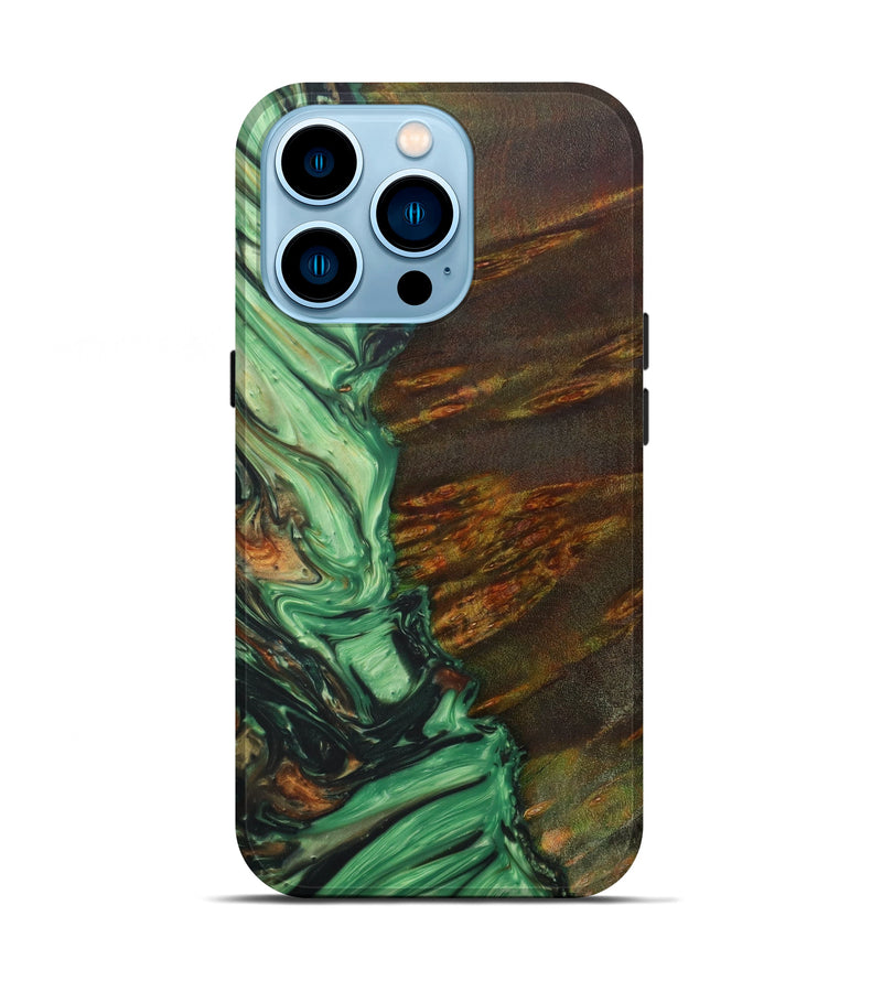 iPhone 14 Pro Wood+Resin Live Edge Phone Case - Josie (Green, 641749)