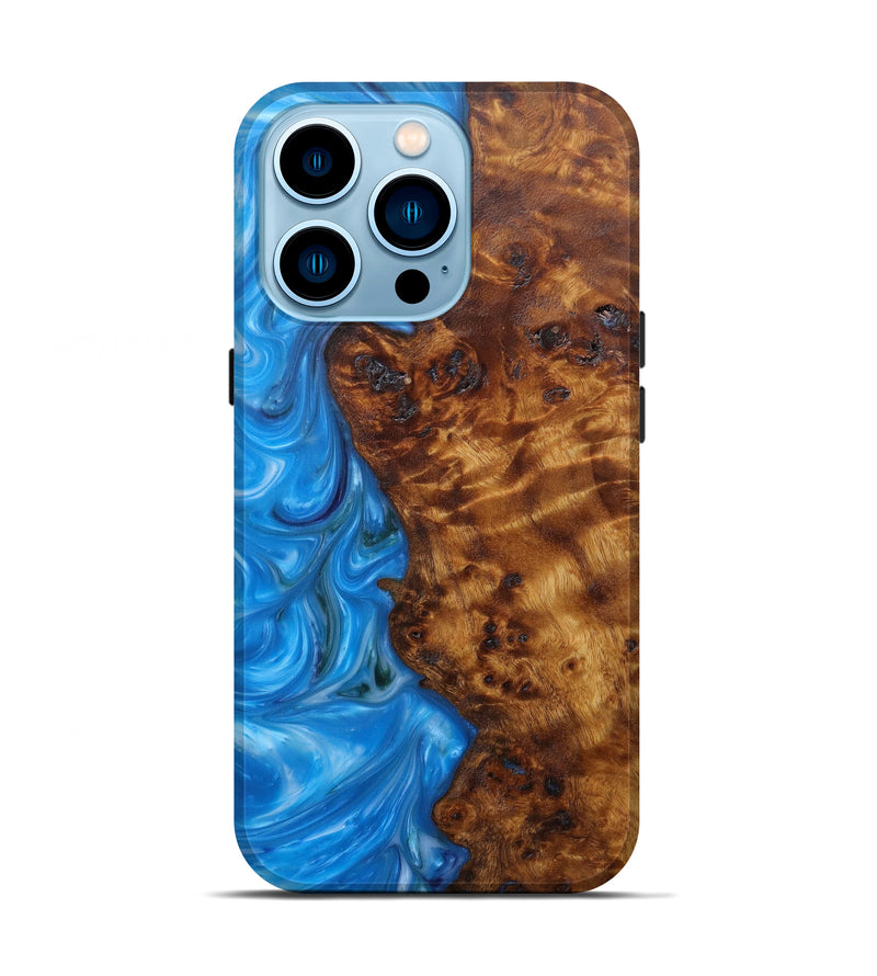 iPhone 14 Pro Wood+Resin Live Edge Phone Case - Nobuko (Light Blue, 593312)
