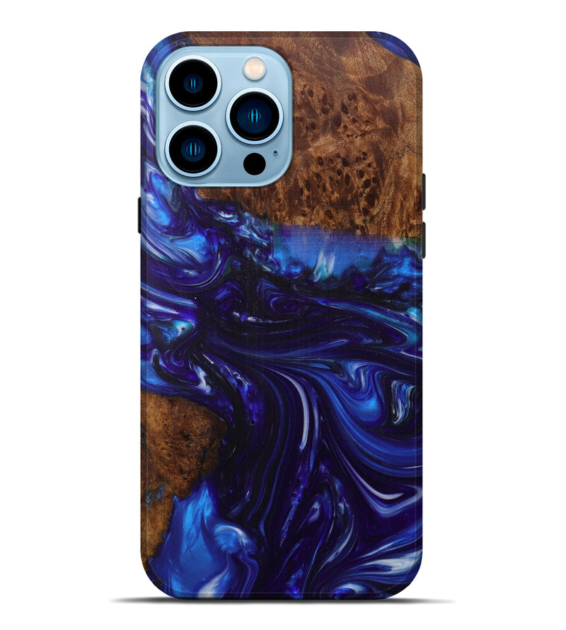 iPhone 14 Pro Max Wood+Resin Live Edge Phone Case - Rilla (Dark Blue, 591773)