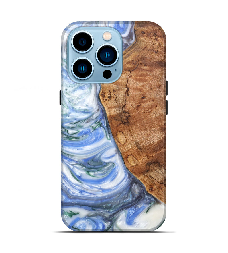 iPhone 14 Pro Wood+Resin Live Edge Phone Case - Trevor (Blue, 628998)