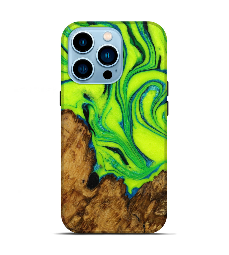 iPhone 14 Pro Wood+Resin Live Edge Phone Case - Adele (Green, 648199)