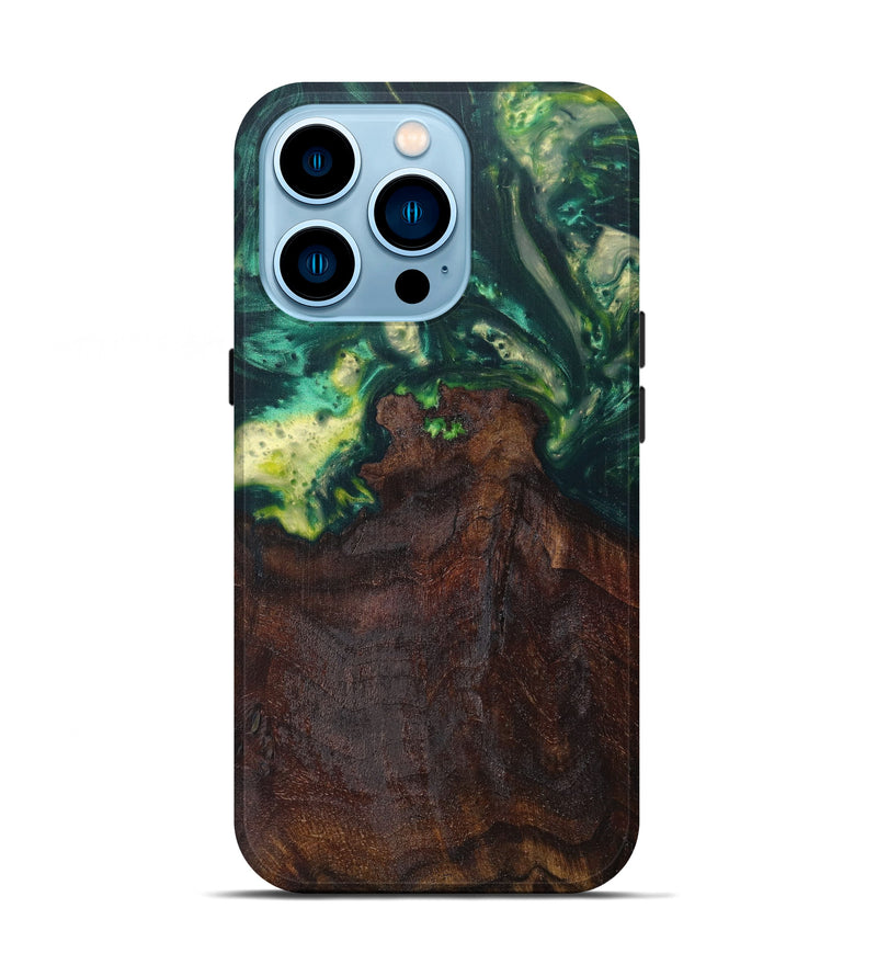 iPhone 14 Pro Wood+Resin Live Edge Phone Case - Neville (Dark Green, 608591)