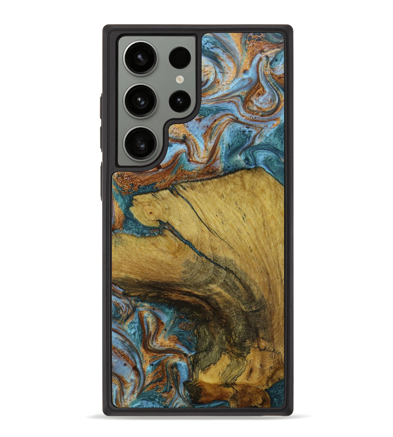 Galaxy S23 Ultra Wood+Resin Phone Case - Melvin (Teal & Gold, 647204)
