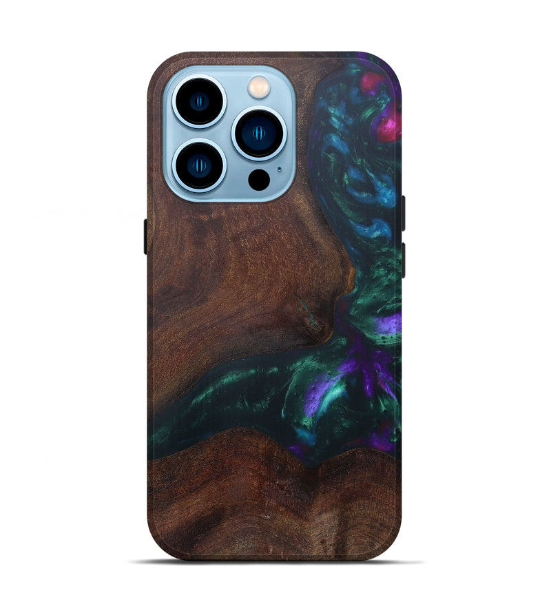 iPhone 14 Pro Wood+Resin Live Edge Phone Case - Maiga (Dark Green, 600525)